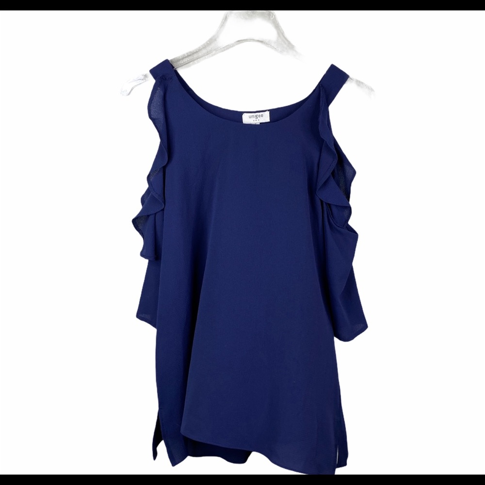 Umgee Cold Shoulder Halter Tank Top FLowy Navy